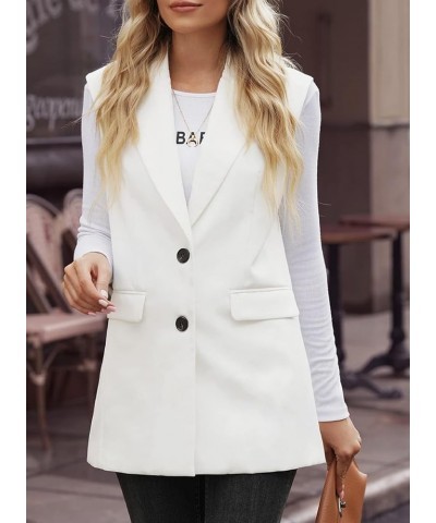 Womens Long Blazer Vest Trendy Two Button Sleeveless Office Blazers Jacket Suit with Pockets Z White $23.39 Vests