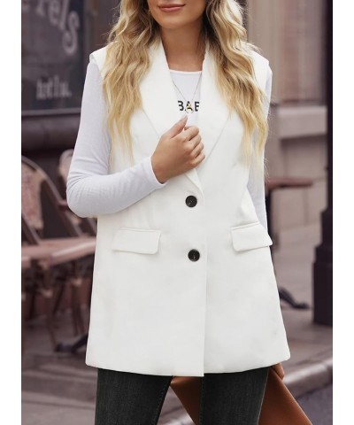 Womens Long Blazer Vest Trendy Two Button Sleeveless Office Blazers Jacket Suit with Pockets Z White $23.39 Vests