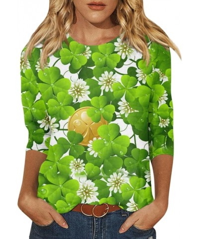 Women's St. Patrick's Day 3/4 Sleeve Round Neck Green Shamrock Print Top, Soft Loose Blouse Tees 6-camouflage $7.79 T-Shirts