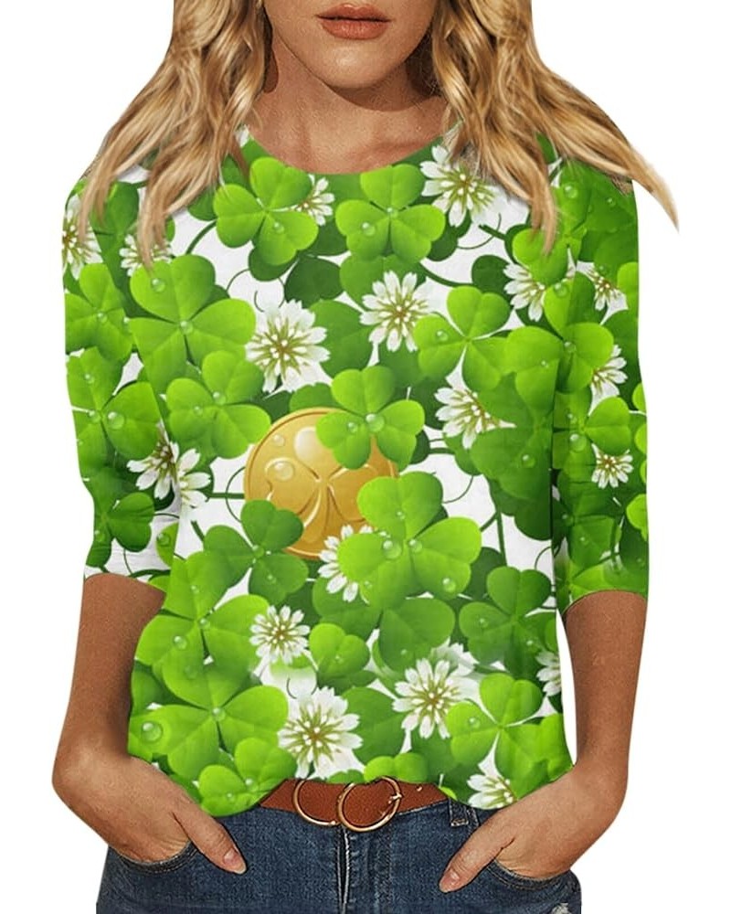 Women's St. Patrick's Day 3/4 Sleeve Round Neck Green Shamrock Print Top, Soft Loose Blouse Tees 6-camouflage $7.79 T-Shirts