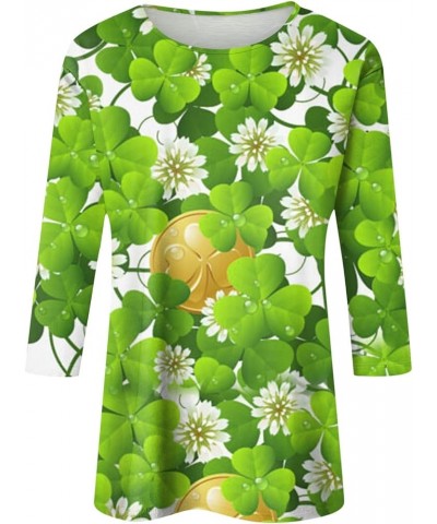 Women's St. Patrick's Day 3/4 Sleeve Round Neck Green Shamrock Print Top, Soft Loose Blouse Tees 6-camouflage $7.79 T-Shirts