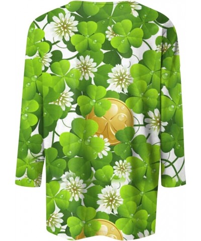 Women's St. Patrick's Day 3/4 Sleeve Round Neck Green Shamrock Print Top, Soft Loose Blouse Tees 6-camouflage $7.79 T-Shirts