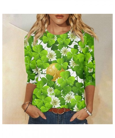 Women's St. Patrick's Day 3/4 Sleeve Round Neck Green Shamrock Print Top, Soft Loose Blouse Tees 6-camouflage $7.79 T-Shirts