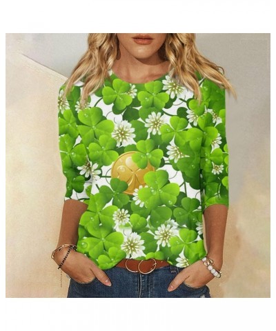 Women's St. Patrick's Day 3/4 Sleeve Round Neck Green Shamrock Print Top, Soft Loose Blouse Tees 6-camouflage $7.79 T-Shirts