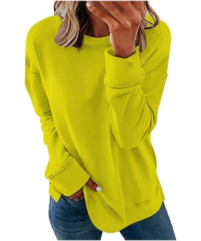 Women Casual 2023 Long Sleeve Shirts Solid Loose Thin Blouse Plus Size Crewneck Aesthetic Pullover Tops Sweatshirt 10 Yellow ...