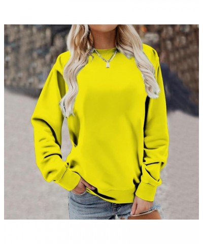 Women Casual 2023 Long Sleeve Shirts Solid Loose Thin Blouse Plus Size Crewneck Aesthetic Pullover Tops Sweatshirt 10 Yellow ...