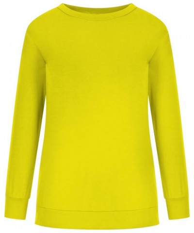 Women Casual 2023 Long Sleeve Shirts Solid Loose Thin Blouse Plus Size Crewneck Aesthetic Pullover Tops Sweatshirt 10 Yellow ...