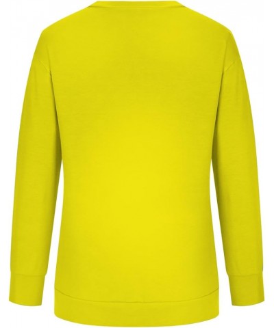 Women Casual 2023 Long Sleeve Shirts Solid Loose Thin Blouse Plus Size Crewneck Aesthetic Pullover Tops Sweatshirt 10 Yellow ...