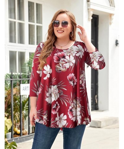 Women Casual Loose Fit Swing Flare Tunic Tops Basic Plus Size Flowy Shirt Flower12 &Long $8.84 Tops