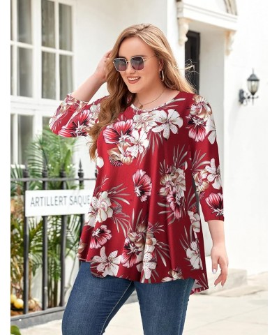 Women Casual Loose Fit Swing Flare Tunic Tops Basic Plus Size Flowy Shirt Flower12 &Long $8.84 Tops