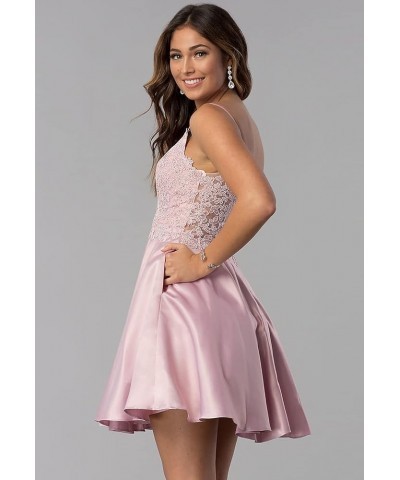 Short Beaded Lace Appliques Satin Homecoming Dresses with Pockets V-Neck Formal Prom Party Gown Plum $38.24 Dresses