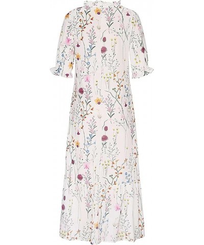 Women's Boho Floral Printed V Neck Ruffle Half Sleeve Tiered Maxi Dress Summer Casual Long Beach Dress White-3 $16.63 Dresses