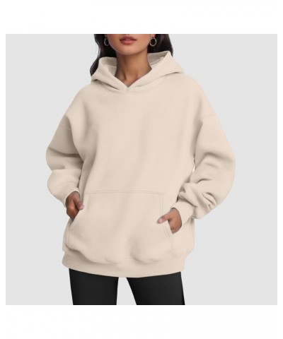 Hoodies for Women Pullover, Women's Casual Hoodies Long Sleeve Solid Lightweight Pullover Tops Sweatshirt with Pocket 01-beig...