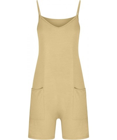 Overall Jumpsuit for Women Casual Dressy Summer Sleeveless Rompers Loose Spaghetti Strap Shorts Jumpsuit with Pocket A02 Coff...