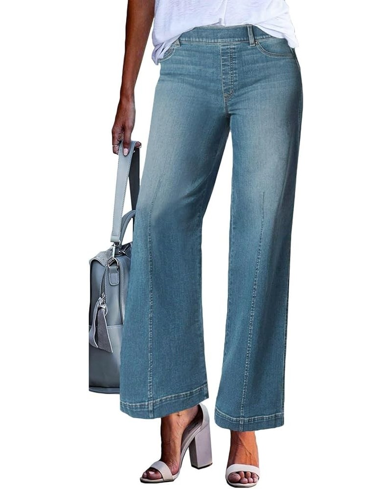 Jeans for Women,2023 Casual Wide Leg Elastic Waist Cropped Jeans Baggy Drawstring Pocket Denim Joggers Pants E-blue $10.36 Jeans