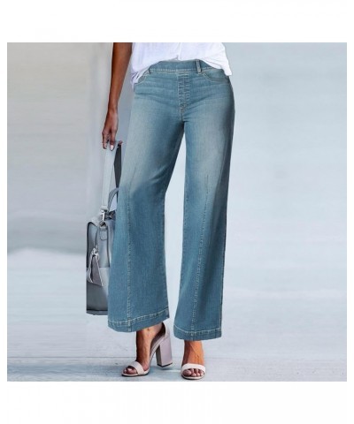 Jeans for Women,2023 Casual Wide Leg Elastic Waist Cropped Jeans Baggy Drawstring Pocket Denim Joggers Pants E-blue $10.36 Jeans