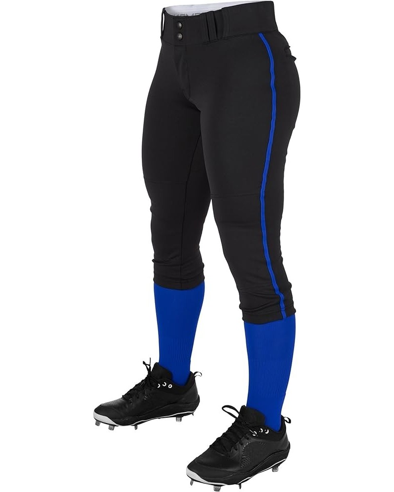 Women's Tournament Traditional Low-Rise Softball Pants with Braid Black, Royal Pipe $15.99 Activewear