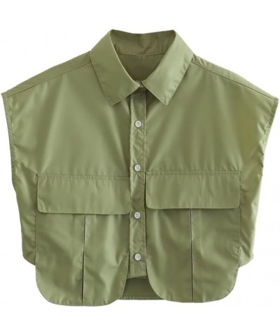 Women's Button Down Shirts Summer Cute Crop Tops Sleeveless Cropped Blouse with Pockets Armygreen $13.25 Blouses