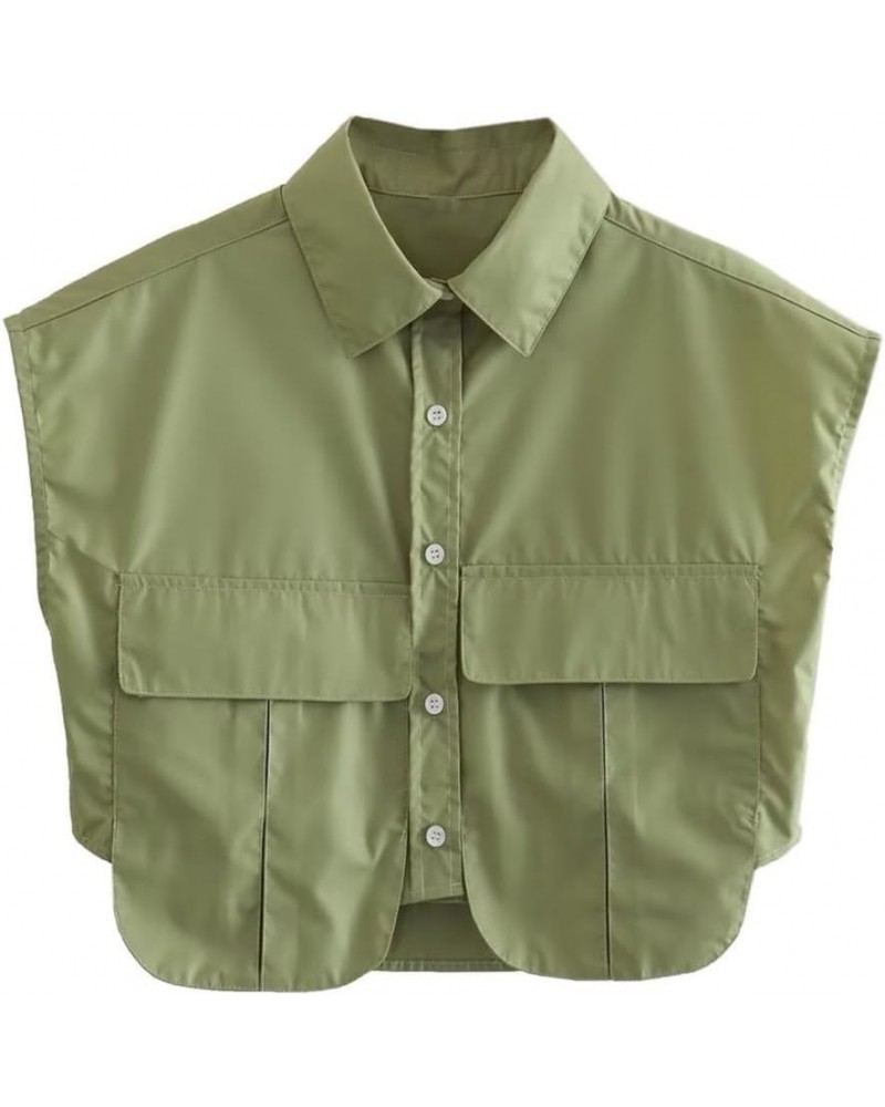 Women's Button Down Shirts Summer Cute Crop Tops Sleeveless Cropped Blouse with Pockets Armygreen $13.25 Blouses