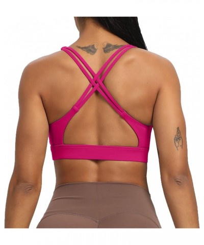 Women's Workout Sports Bras Fitness Medium-High Cross Back Sporty Padded Bra Yoga Crop Tank Top Rose Red $13.99 Lingerie