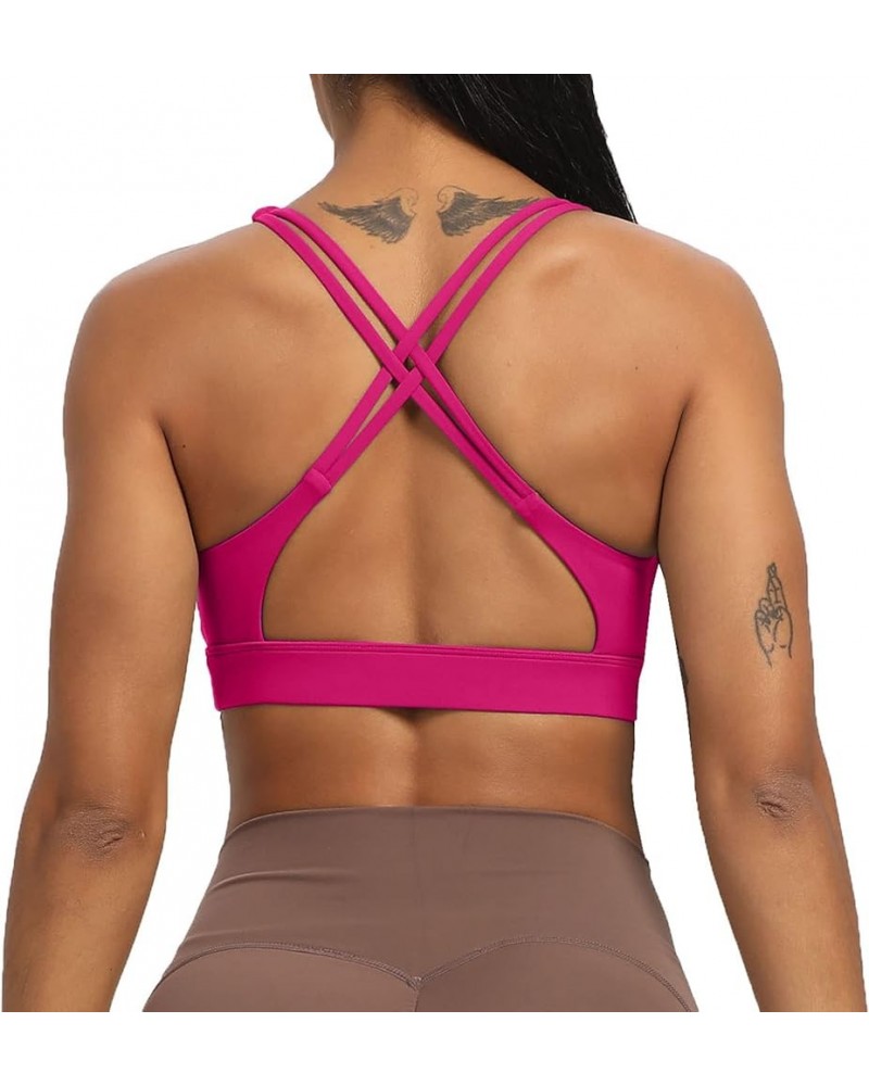 Women's Workout Sports Bras Fitness Medium-High Cross Back Sporty Padded Bra Yoga Crop Tank Top Rose Red $13.99 Lingerie