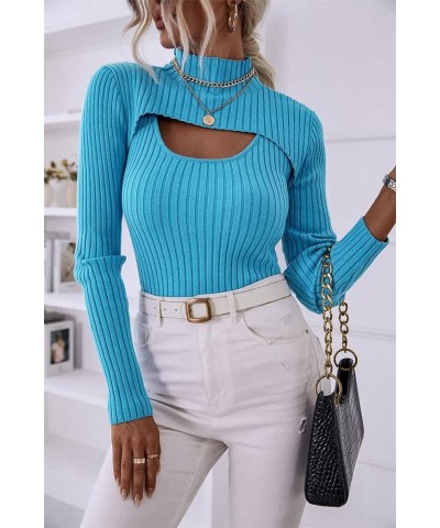 Women Knit Sweater Casual Solid Color Long Sleeve Knitted Pullovers Jumper Sexy Crop Tops Fall Winter Basic Knitwear A Blue, ...