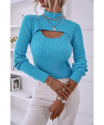 Women Knit Sweater Casual Solid Color Long Sleeve Knitted Pullovers Jumper Sexy Crop Tops Fall Winter Basic Knitwear A Blue, ...