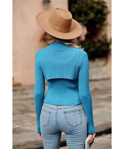 Women Knit Sweater Casual Solid Color Long Sleeve Knitted Pullovers Jumper Sexy Crop Tops Fall Winter Basic Knitwear A Blue, ...