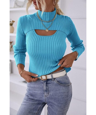 Women Knit Sweater Casual Solid Color Long Sleeve Knitted Pullovers Jumper Sexy Crop Tops Fall Winter Basic Knitwear A Blue, ...