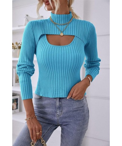 Women Knit Sweater Casual Solid Color Long Sleeve Knitted Pullovers Jumper Sexy Crop Tops Fall Winter Basic Knitwear A Blue, ...