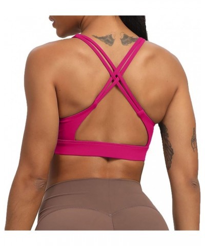 Women's Workout Sports Bras Fitness Medium-High Cross Back Sporty Padded Bra Yoga Crop Tank Top Rose Red $13.99 Lingerie