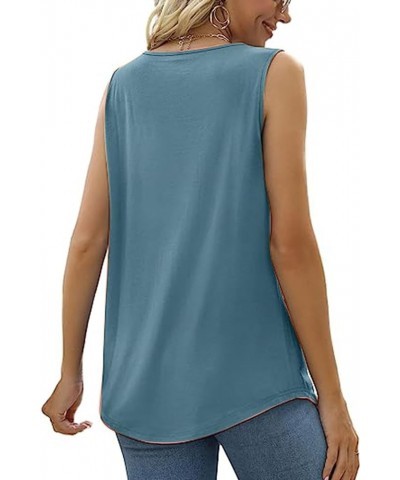 Tank Top for Women Summer Loose Fit Square Neck Sleeveless Tops Pleated Curved Hem 1-blue $10.74 Tanks