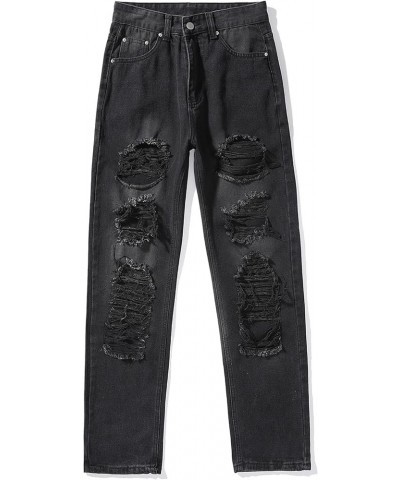 Women's Casual Loose Ripped Denim Pants Boyfriends Jeans Distressed Straight Wide Leg Baggy Pants Y2k Fashion Streetwear Blac...