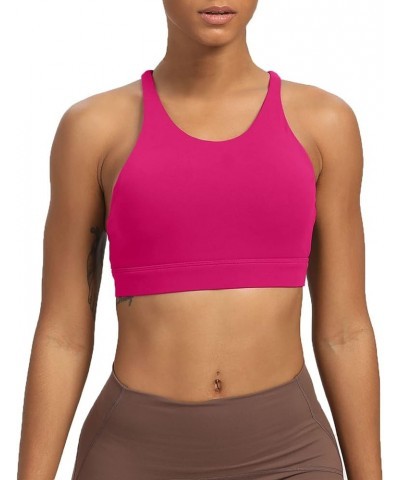 Women's Workout Sports Bras Fitness Medium-High Cross Back Sporty Padded Bra Yoga Crop Tank Top Rose Red $13.99 Lingerie