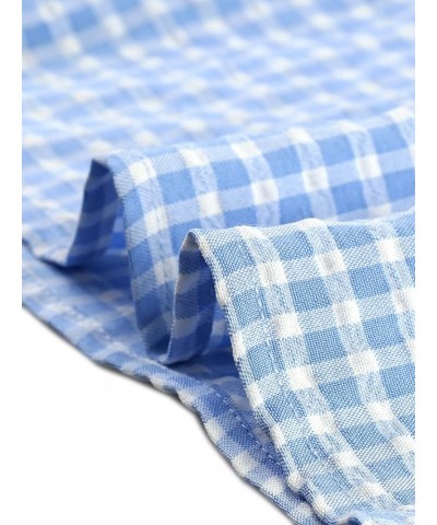 Women's Bow Tie Neck Blouse Vintage Ruffle Sleeveless Gingham Plaid Shirt Blue $13.20 Blouses