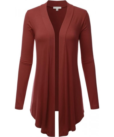 Women's Draped Open-Front Long Sleeve Light Weight Cardigan (S~3XL) Lbt007_dkrust $16.19 Sweaters