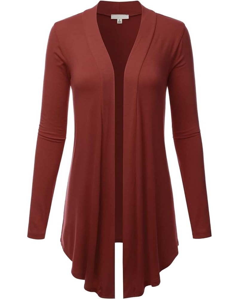 Women's Draped Open-Front Long Sleeve Light Weight Cardigan (S~3XL) Lbt007_dkrust $16.19 Sweaters