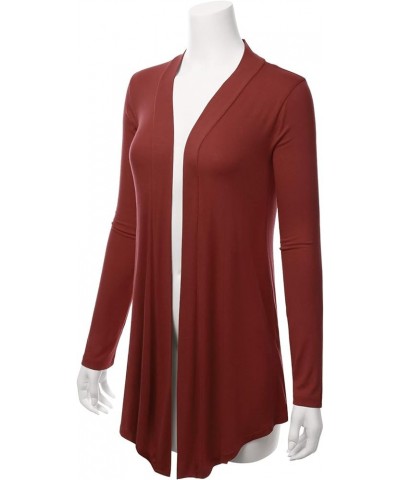 Women's Draped Open-Front Long Sleeve Light Weight Cardigan (S~3XL) Lbt007_dkrust $16.19 Sweaters