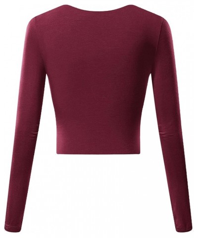 Women's Deep V Neck Long Sleeve Unique Slim Fit Cross Wrap Shirts Crop Tops Bordeaux $13.33 T-Shirts