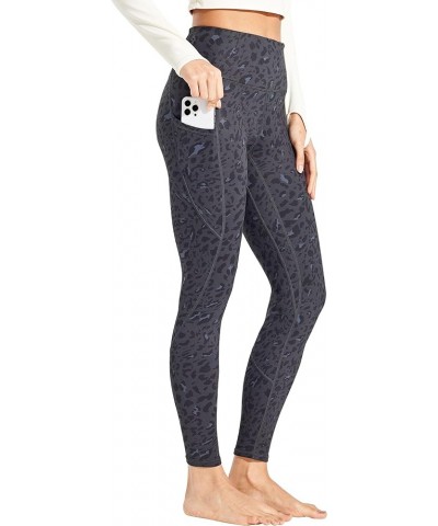 Women's Fleece Lined Leggings High Waisted Winter Thermal Yoga Running Pants with Pockets Regular: Full Length Black Leopard ...