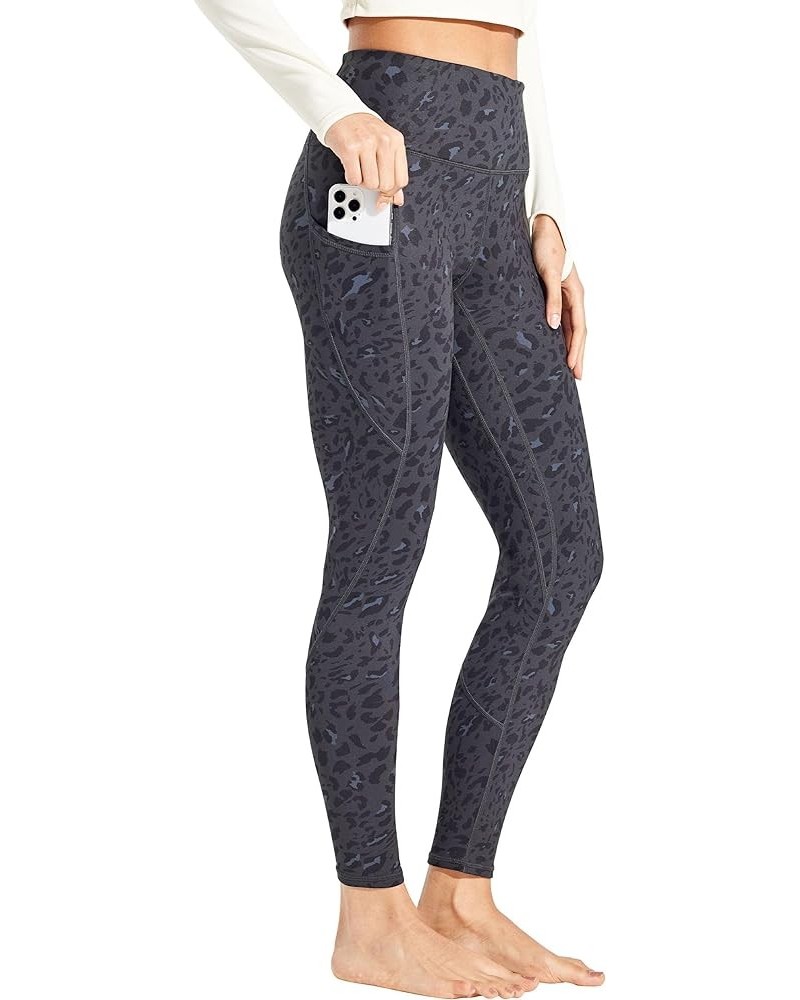 Women's Fleece Lined Leggings High Waisted Winter Thermal Yoga Running Pants with Pockets Regular: Full Length Black Leopard ...