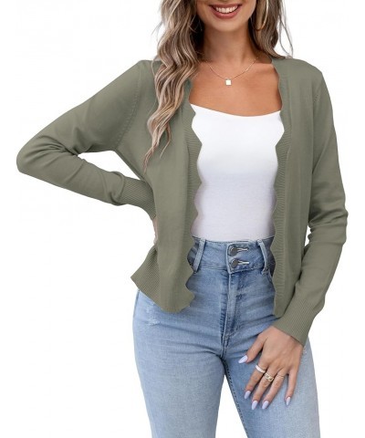 Womens Casual Long Sleeve Sweaters Knit Open Front Cropped Bolero Short Cardigan Washed Olive $12.25 Sweaters