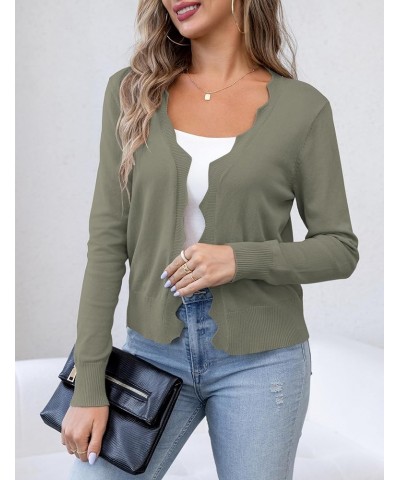 Womens Casual Long Sleeve Sweaters Knit Open Front Cropped Bolero Short Cardigan Washed Olive $12.25 Sweaters