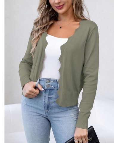 Womens Casual Long Sleeve Sweaters Knit Open Front Cropped Bolero Short Cardigan Washed Olive $12.25 Sweaters