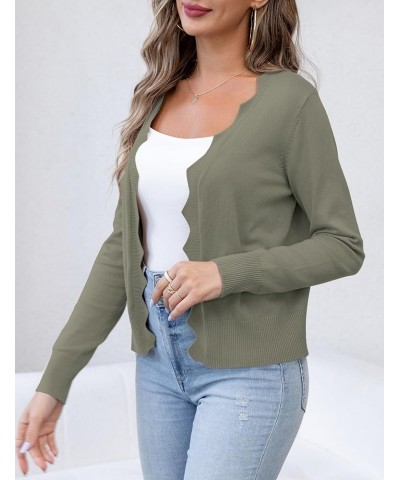 Womens Casual Long Sleeve Sweaters Knit Open Front Cropped Bolero Short Cardigan Washed Olive $12.25 Sweaters