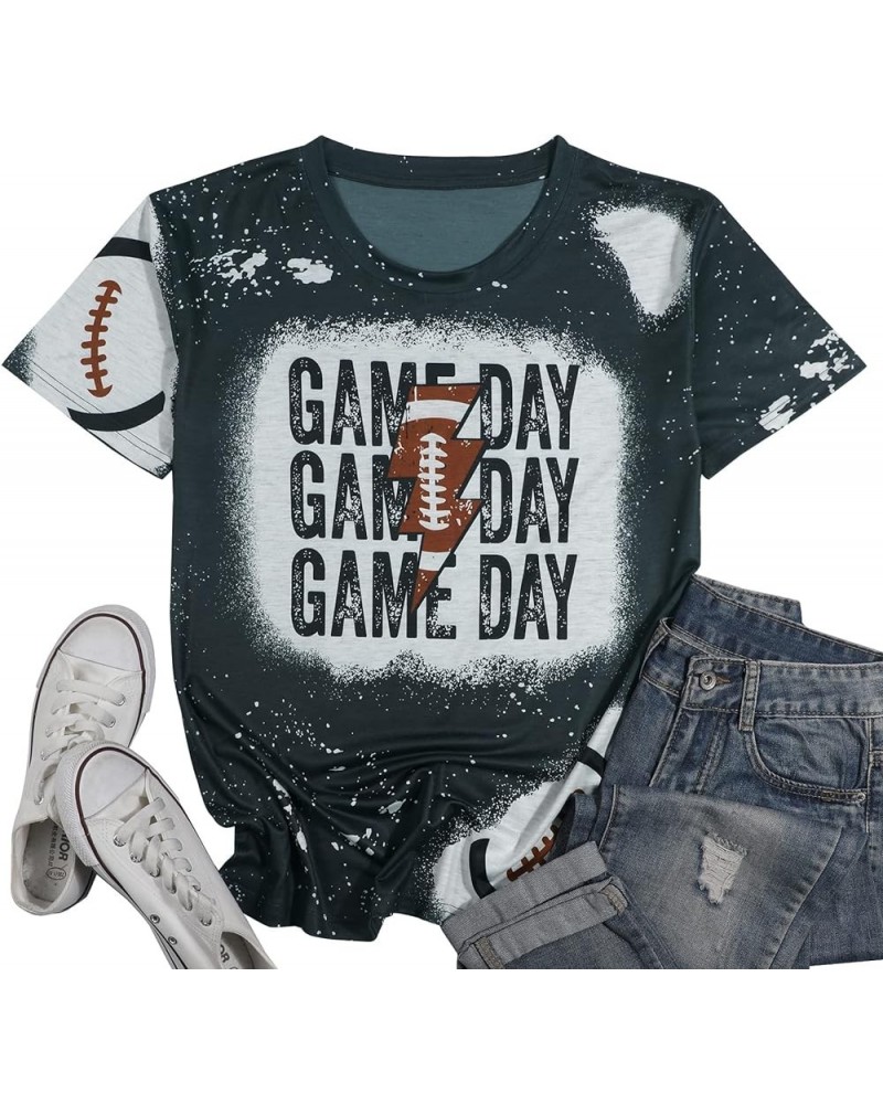 Game Day T-Shirt Woman Lightning Print Short Sleeves Top Vintage Gameday Football Shirt Squad Sport Season Tees Dark Grey $9....