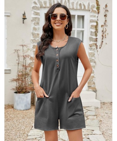 Women's Fashion Cotton Rompers Casual Overalls Sleeveless Loose One Piece Jumpsuits Shorts with Pockets Dark Grey $15.11 Rompers