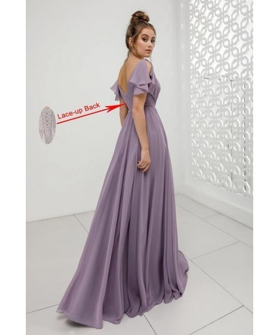 Flutter Sleeve V Neck Bridesmaid Dresses for Wedding Chiffon Long Formal Dress Turquoise $30.24 Dresses