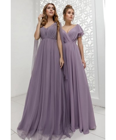 Flutter Sleeve V Neck Bridesmaid Dresses for Wedding Chiffon Long Formal Dress Turquoise $30.24 Dresses