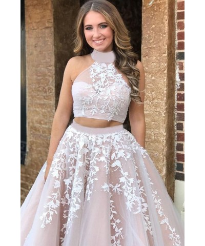 Lace Appliques 2 Piece Prom Dresses for Women Long Tulle Ball Gowns Princess Party Wedding Evening Dress 2024 Ivory $54.44 Dr...